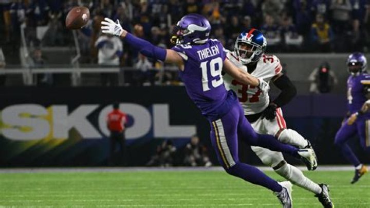 Adam Thielen captured whiling in middle of the game.