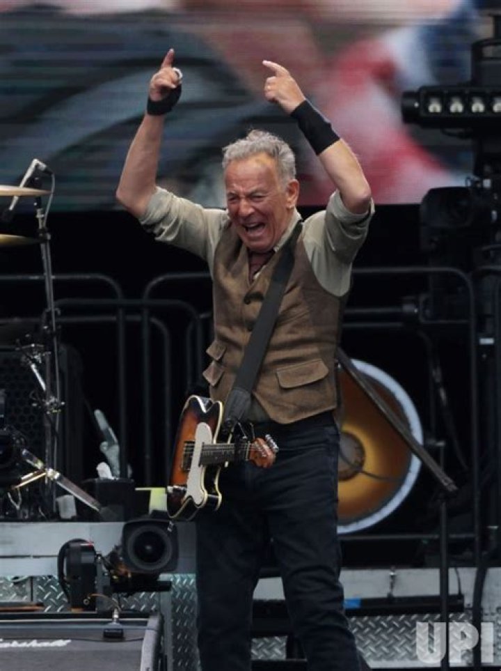 US singer Bruce Springsteen performs on stage during a concert of Springsteen with the E Street Band at the Ernst Happel Stadium in Vienna, Austria...